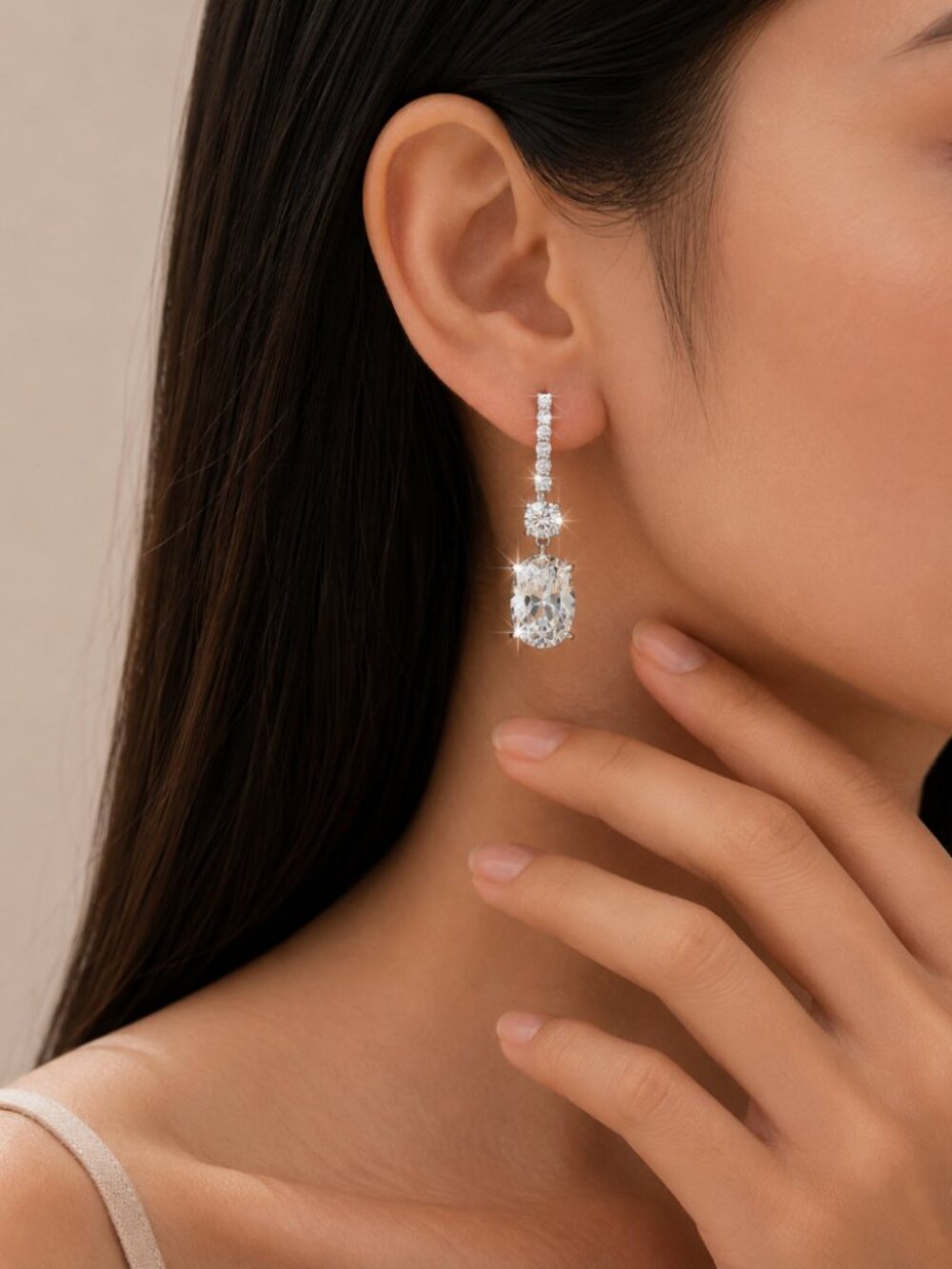 NEW 18k White Gold Diamond Dangle Drop Earrings